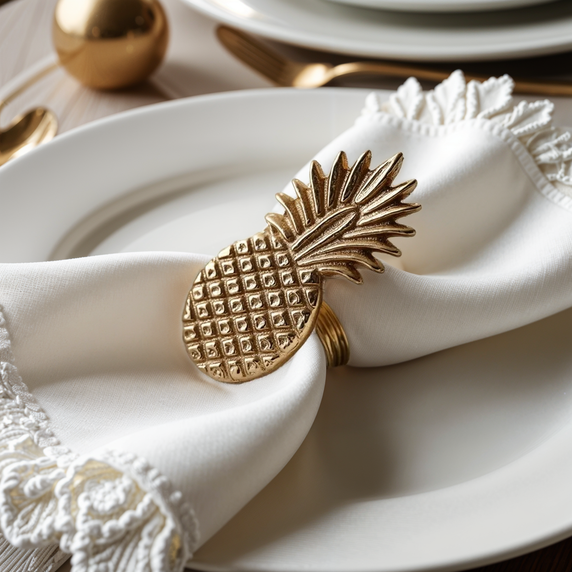 Pineapple Metal Napkin Ring Gold Set of 4