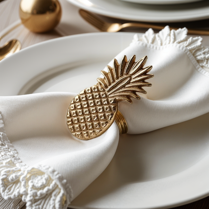 Pineapple Metal Napkin Ring Gold Set of 4