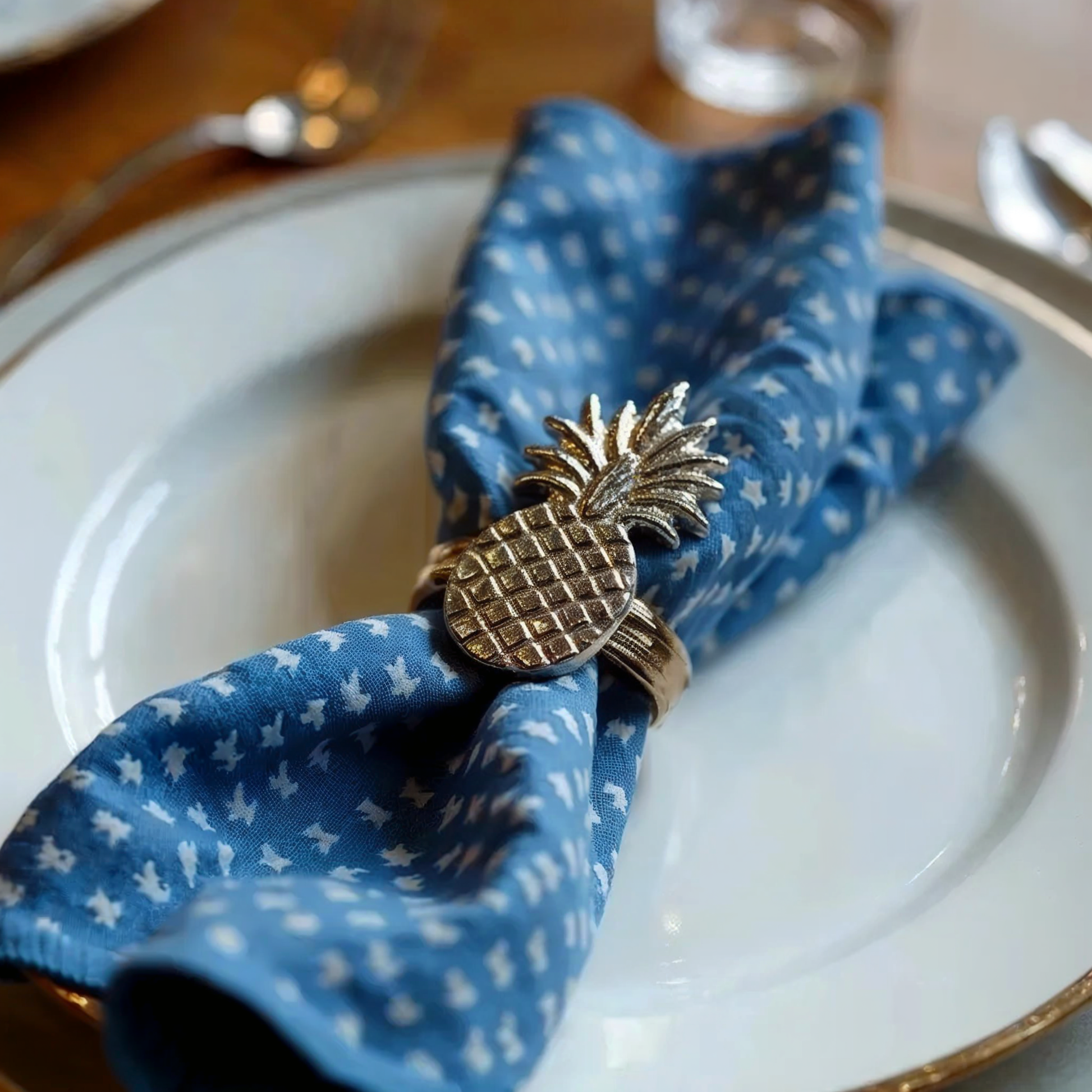 Pineapple Metal Napkin Ring Silver Set of 4