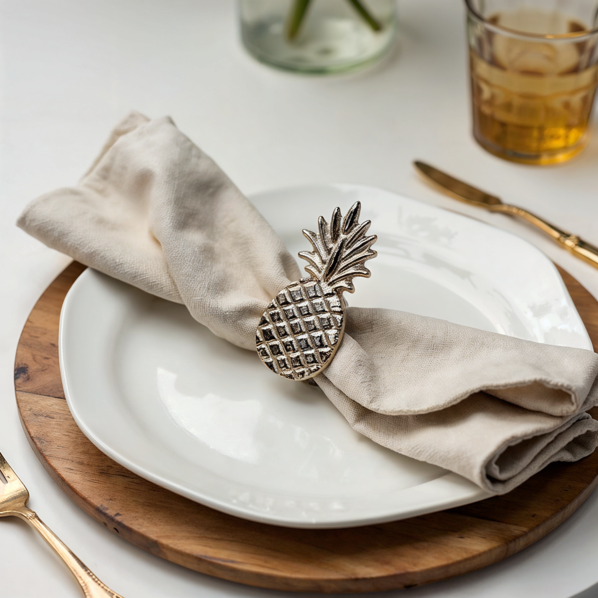 Pineapple Metal Napkin Ring Silver Set of 4