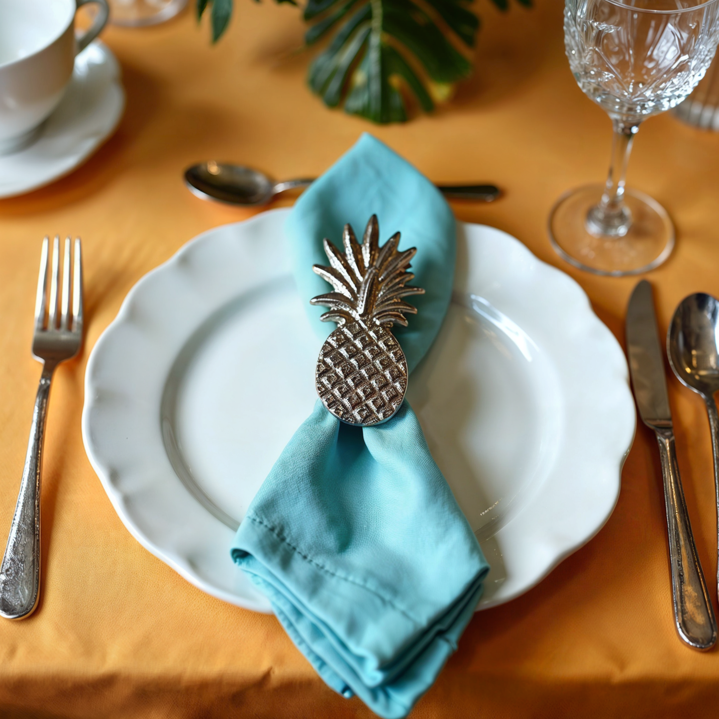 Pineapple Metal Napkin Ring Silver Set of 4