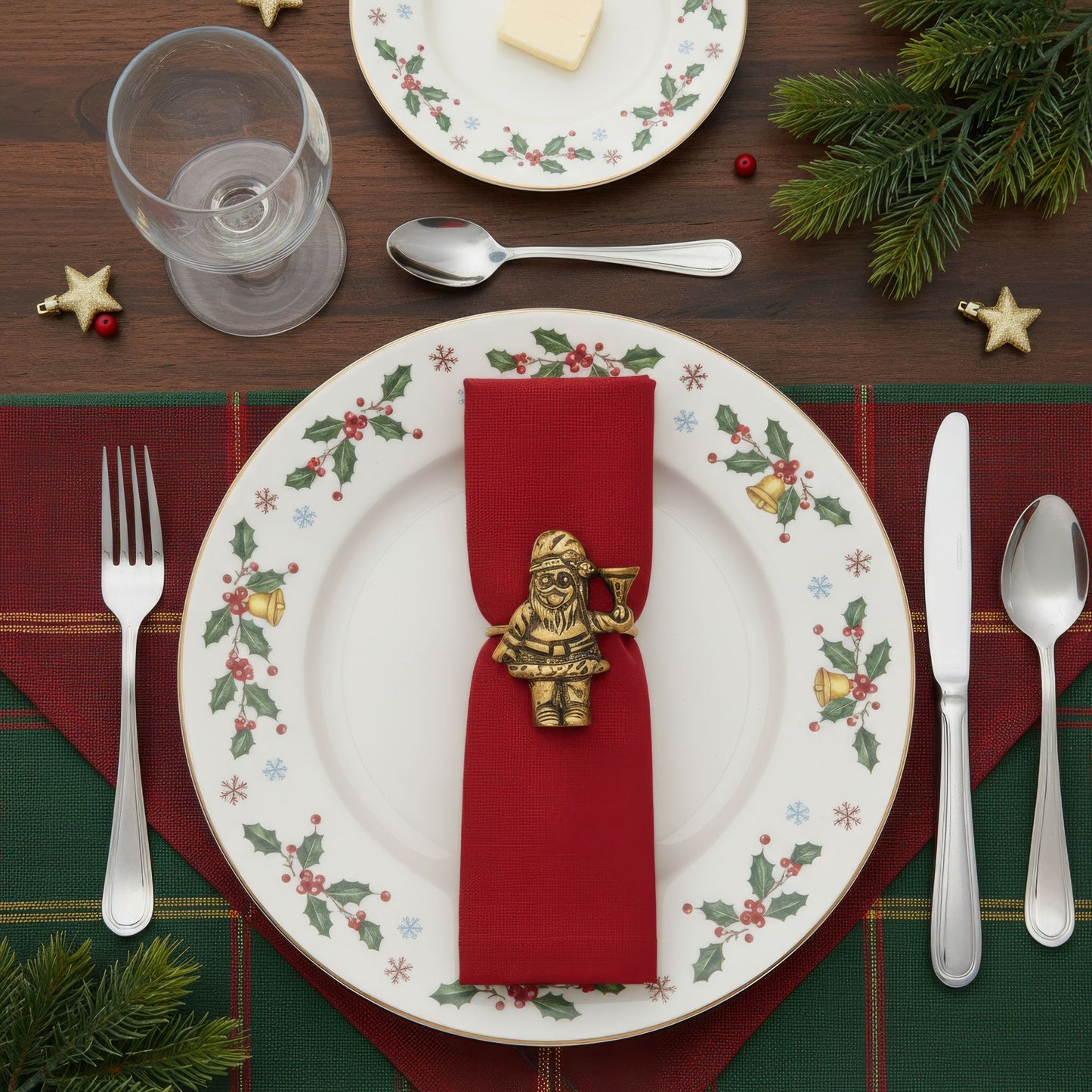 Santa Metal Napkin Ring Antique Brass (Set of 4)