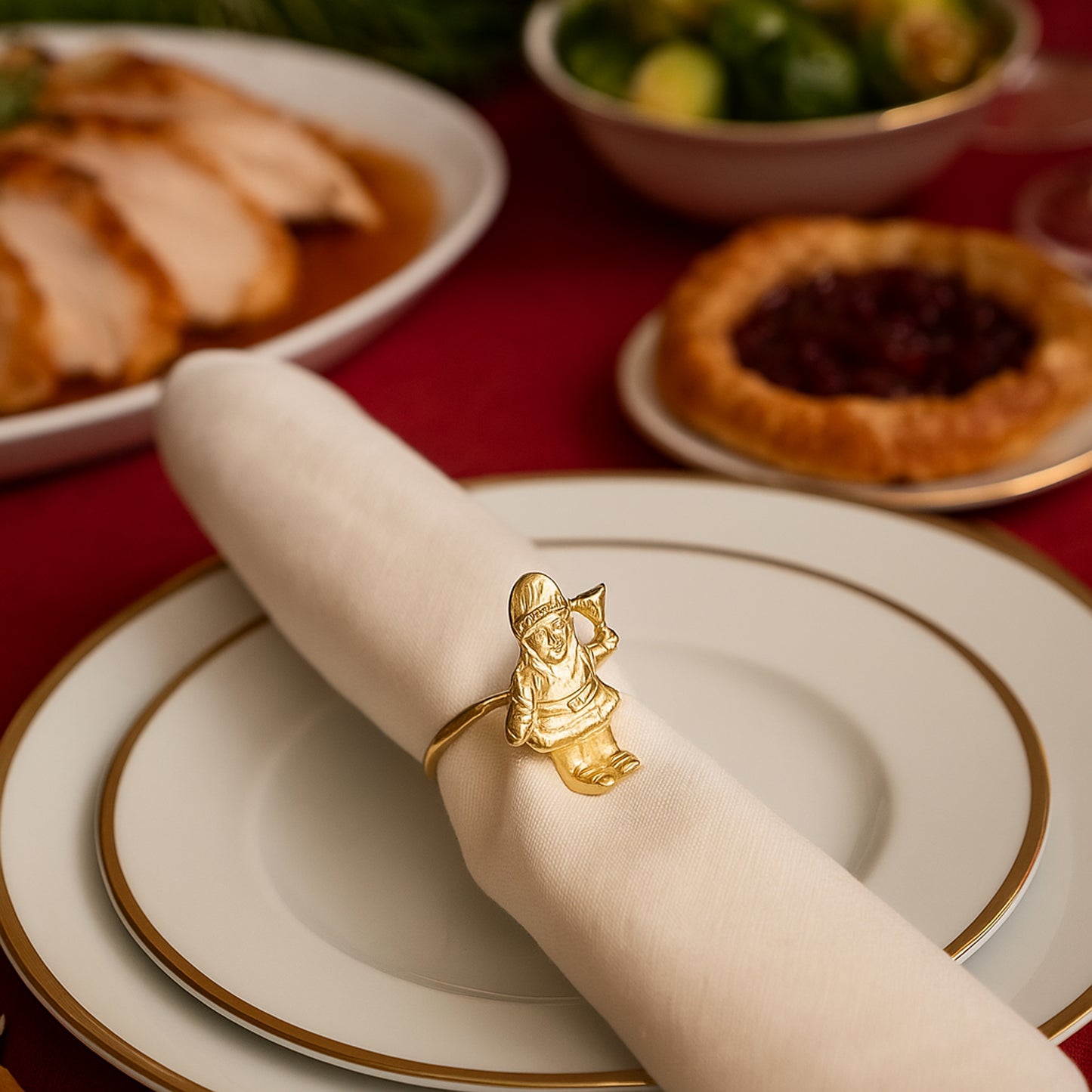 Santa Metal Napkin Ring Gold (Set of 4)