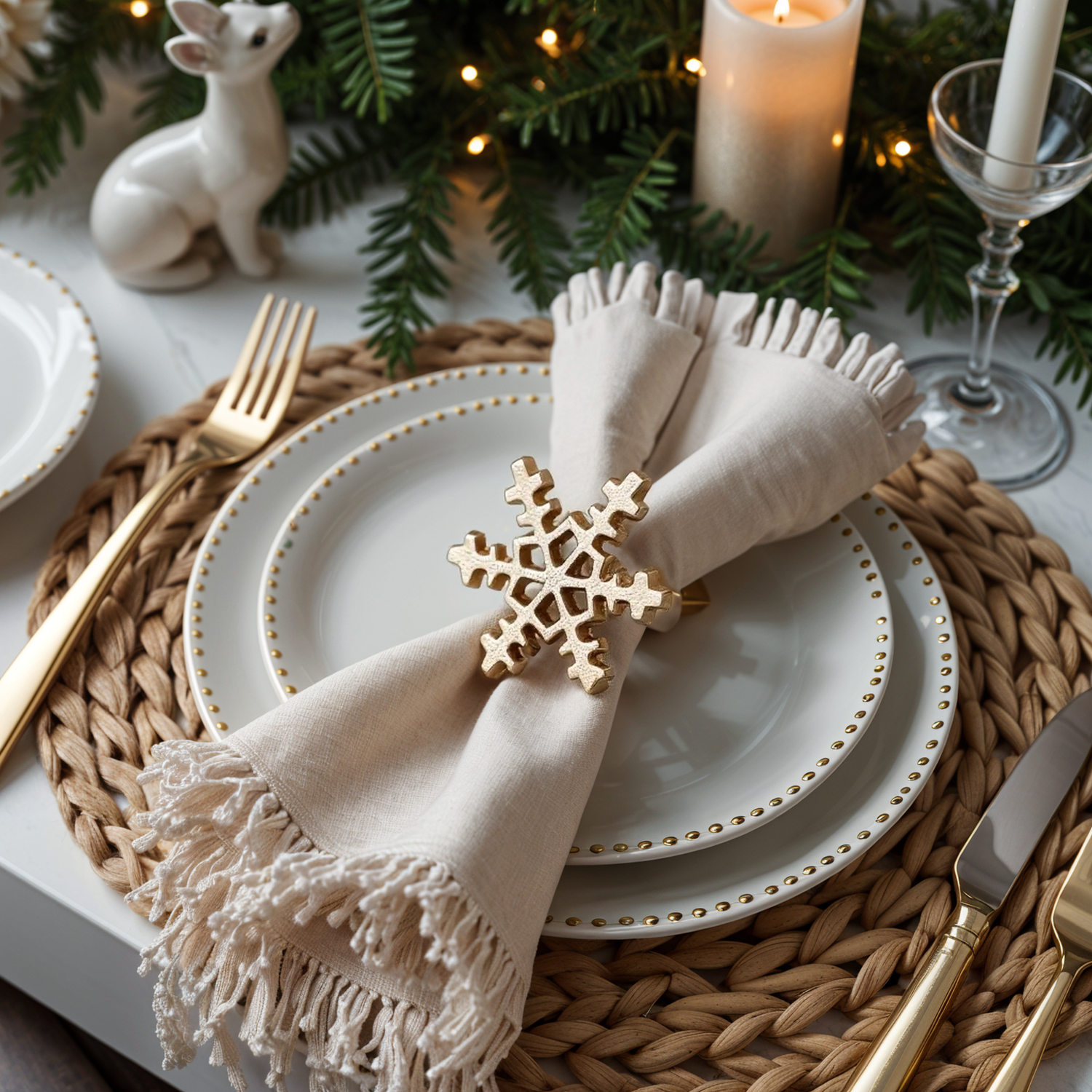 Snowflake Metal Napkin Ring Gold Set of 4