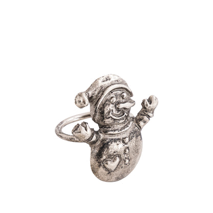 Snowman Metal Napkin Ring Antique Silver (Set of 4)