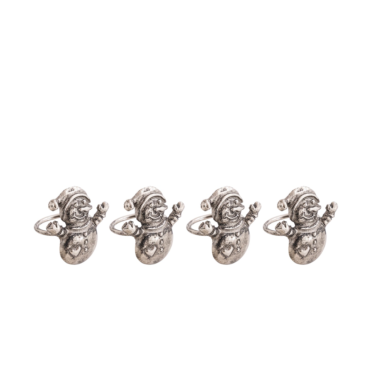 Snowman Metal Napkin Ring Antique Silver (Set of 4)