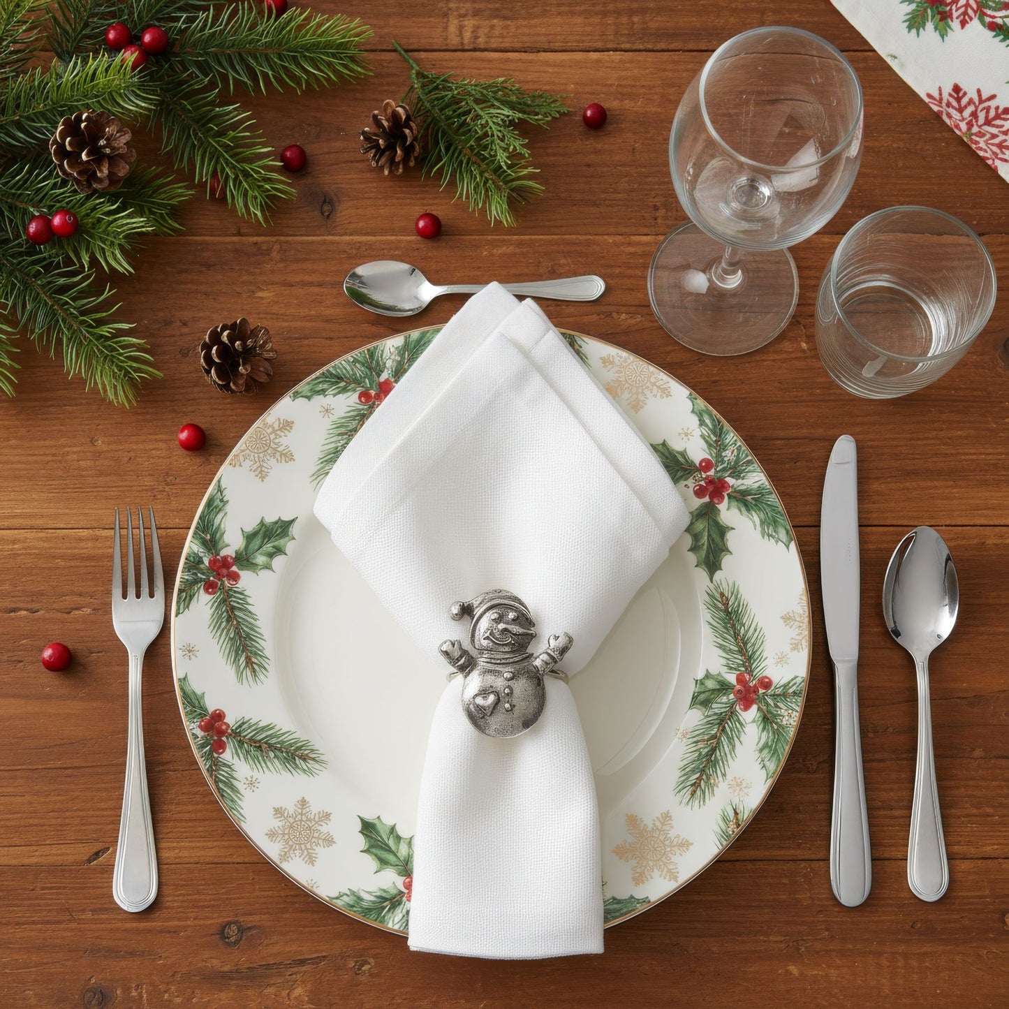 Snowman Metal Napkin Ring Antique Silver (Set of 4)