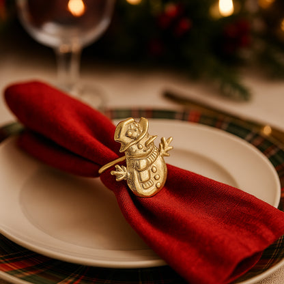 Snowman Metal Napkin Ring Gold (Set of 4)