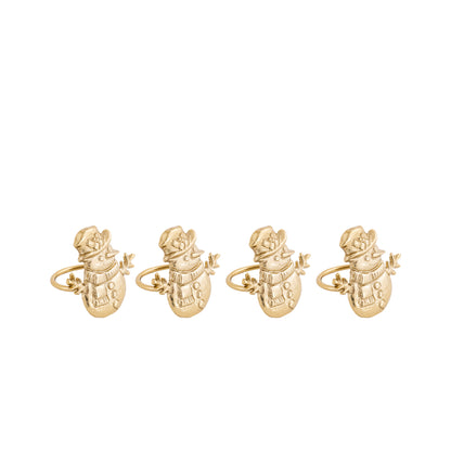 Snowman Metal Napkin Ring Gold (Set of 4)