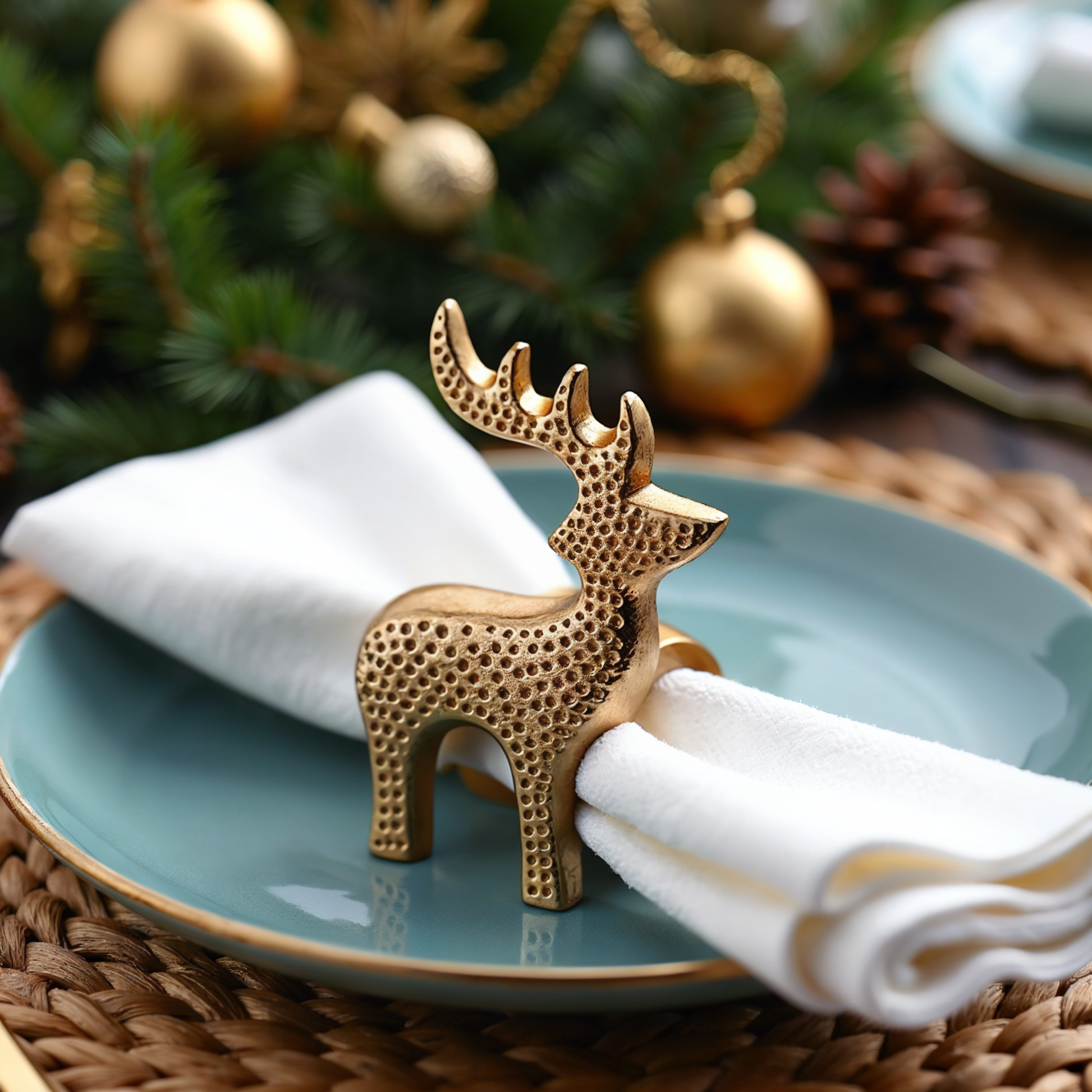 Vixen Reindeer Metal Napkin Ring Gold Set of 4
