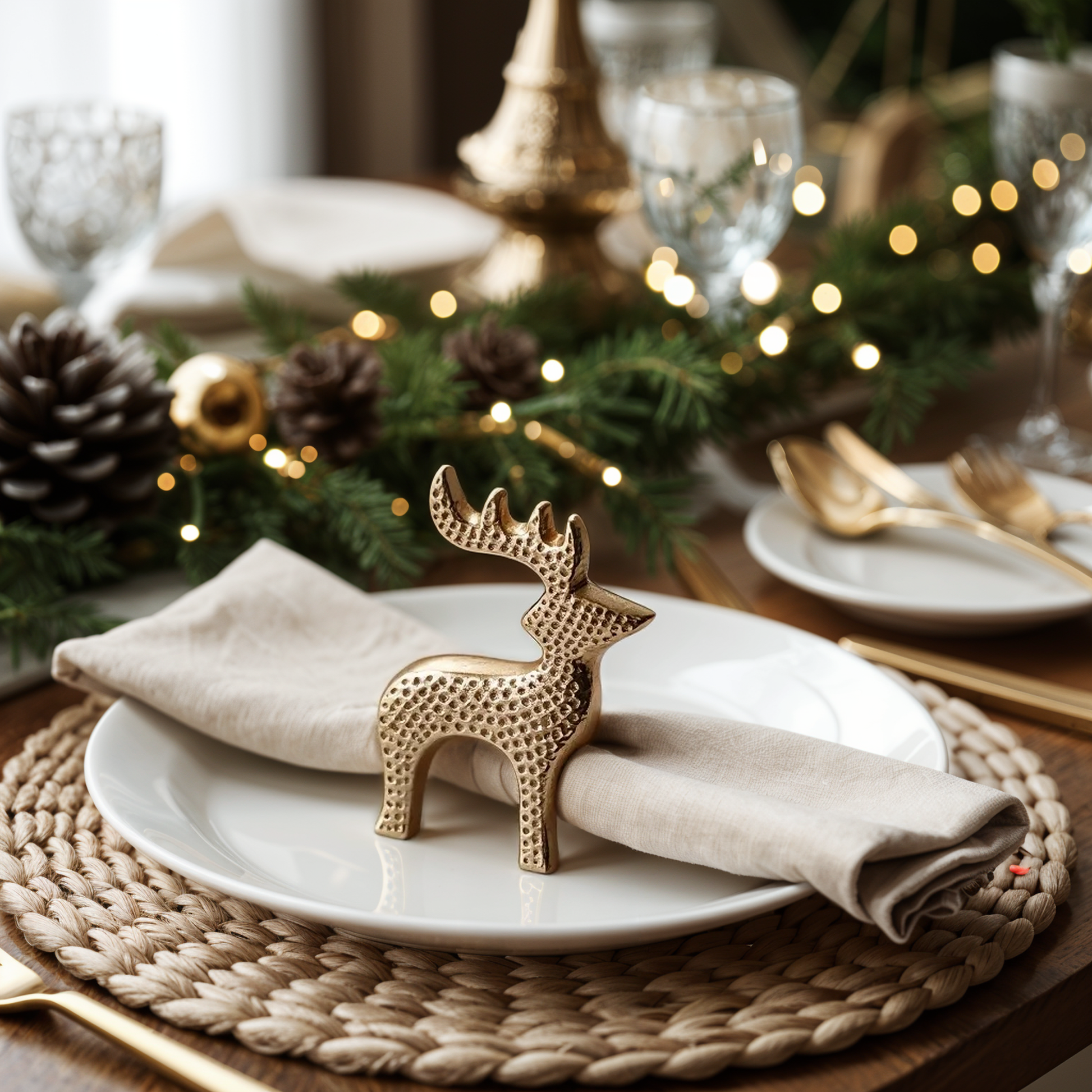 Vixen Reindeer Metal Napkin Ring Gold Set of 4
