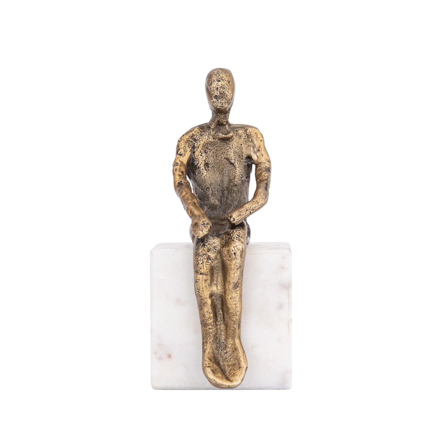 Sitting Man Statue Marble Base Antique Brass Finish | Lorenzo