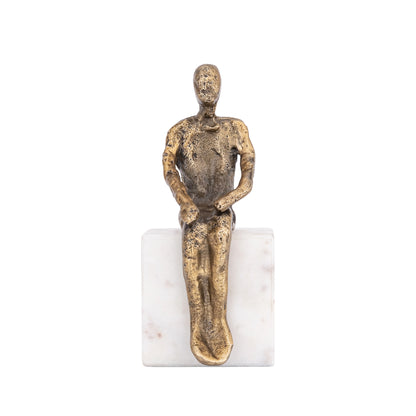 Sitting Man Statue Marble Base Antique Brass Finish | Lorenzo