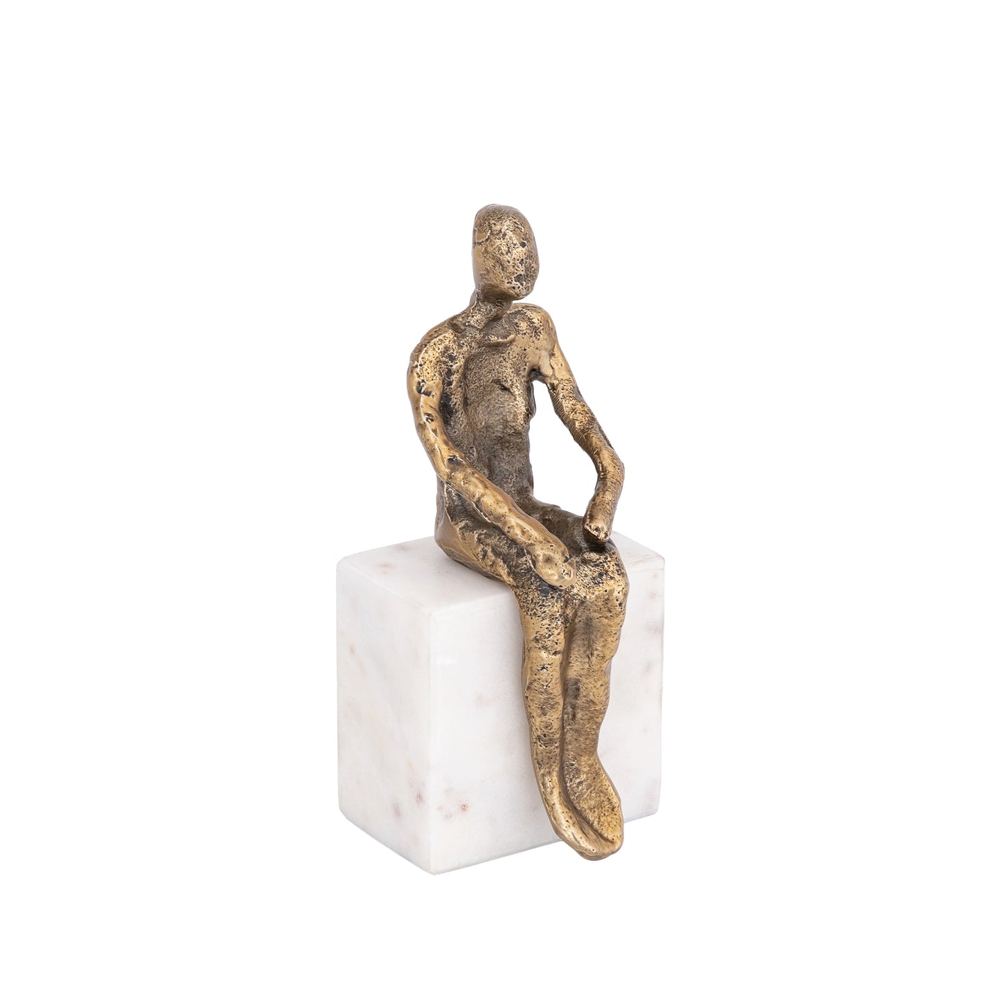 Sitting Man Statue Marble Base Antique Brass Finish | Lorenzo