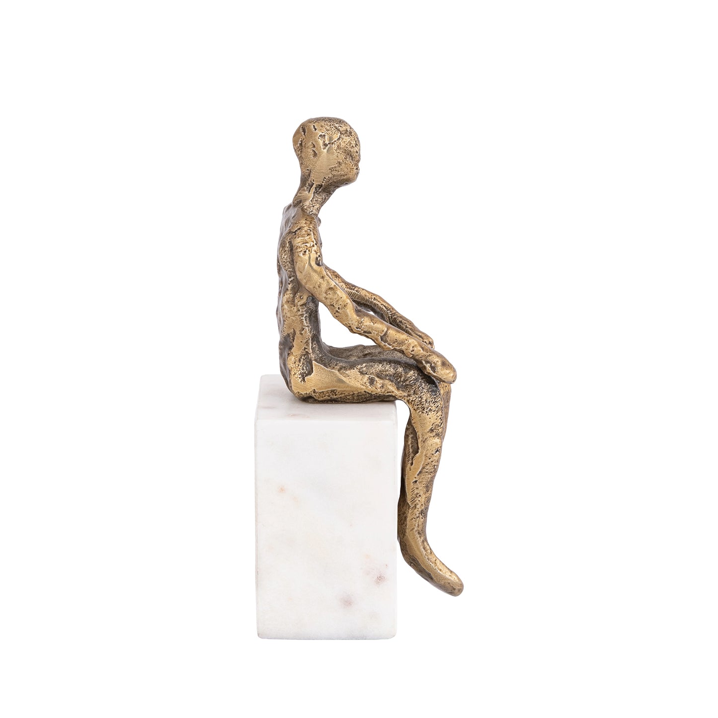 Sitting Man Statue Marble Base Antique Brass Finish | Lorenzo