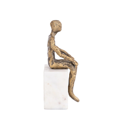 Sitting Man Statue Marble Base Antique Brass Finish | Lorenzo