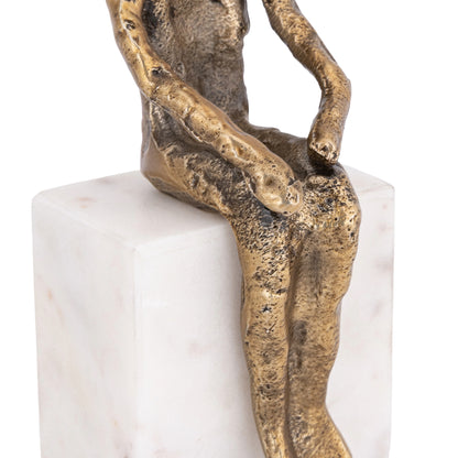 Sitting Man Statue Marble Base Antique Brass Finish | Lorenzo