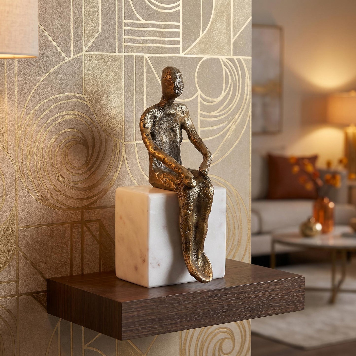Sitting Man Statue Marble Base Antique Brass Finish | Lorenzo