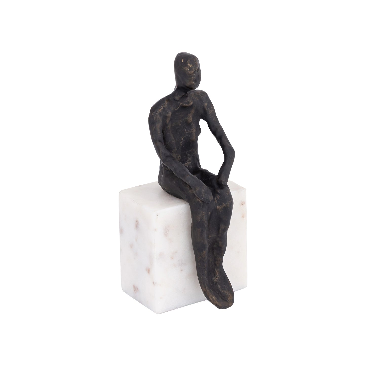 Sitting Man Statue Marble Base Antique Bronze Finish | Lorenzo