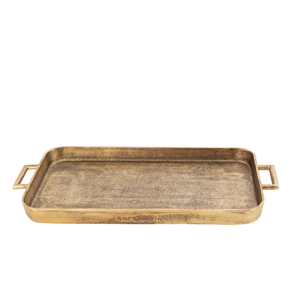 Brass tray with handles on a white background