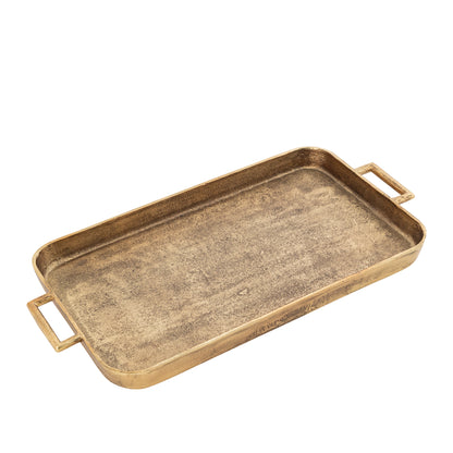 Brass tray with handles on a white background