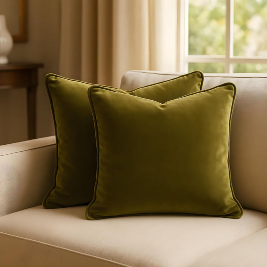 Cotton Velvet Cushion Cover Olive Green