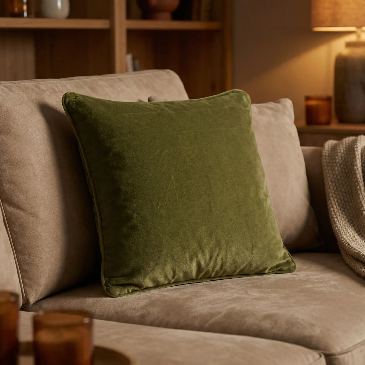 Cotton Velvet Cushion Cover Olive Green - 1 Piece