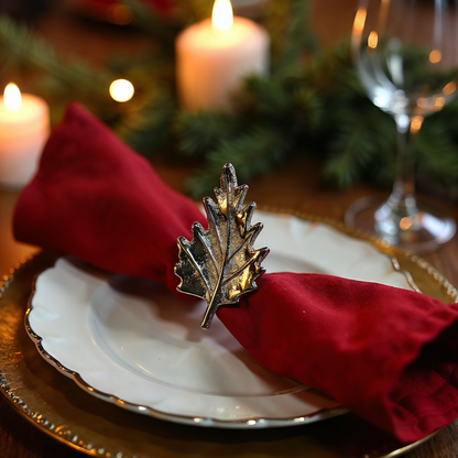 Classic Leaf Metal Napkin Ring Silver (Set of 4)